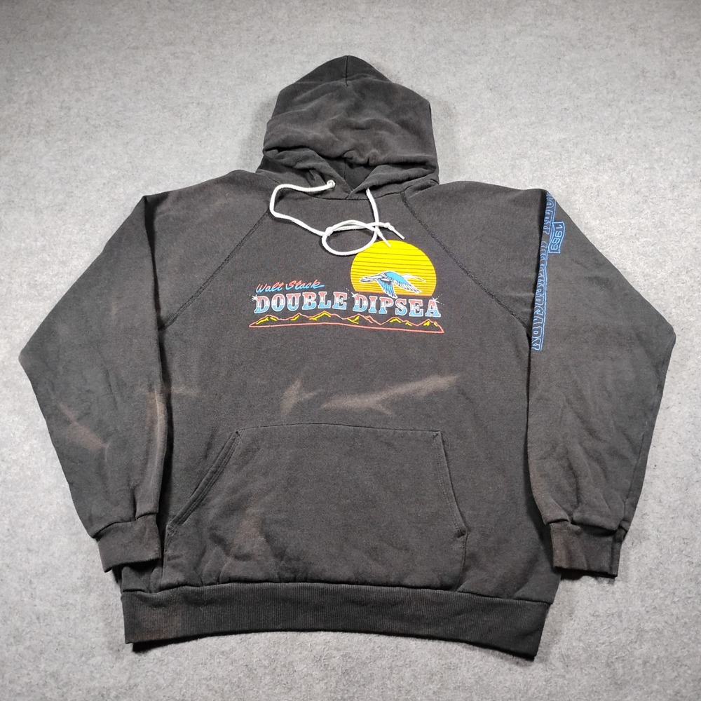Vintage 80s Walt Stack Double Dipsea 20th Anniversary Hanes Hoodie Size L Black
